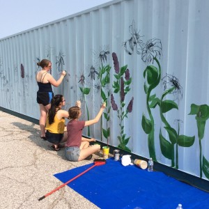 Students working on mural 