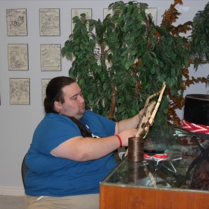 Matt making a stretcher for beaver pelt